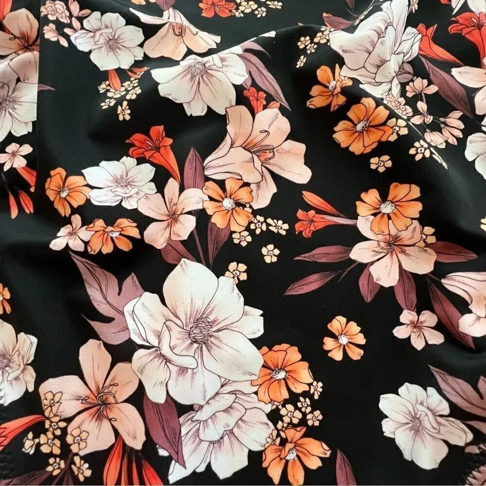 Shade and Shore Black Floral Halter Keyhole Bandeau One Piece Swimsuit